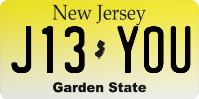 NJ license plate J13YOU