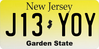 NJ license plate J13YOY