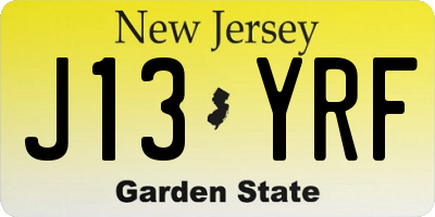 NJ license plate J13YRF