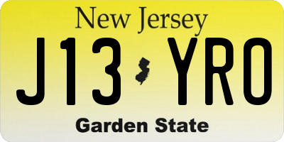 NJ license plate J13YRO