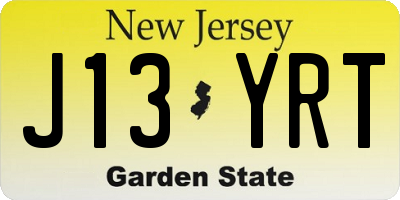 NJ license plate J13YRT