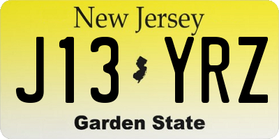 NJ license plate J13YRZ