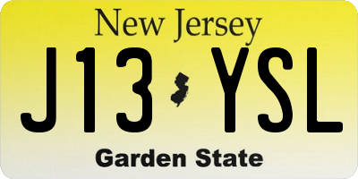 NJ license plate J13YSL
