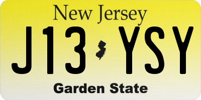 NJ license plate J13YSY