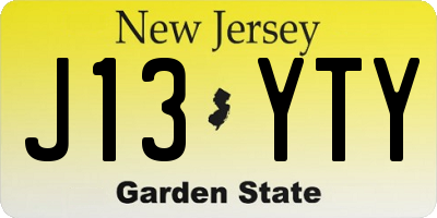 NJ license plate J13YTY