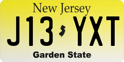 NJ license plate J13YXT