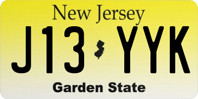 NJ license plate J13YYK
