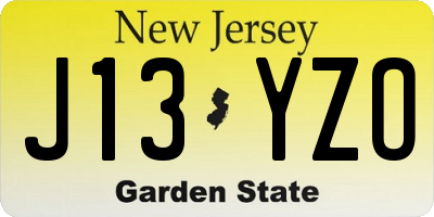 NJ license plate J13YZO