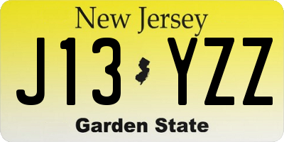 NJ license plate J13YZZ