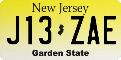 NJ license plate J13ZAE