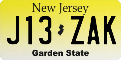 NJ license plate J13ZAK