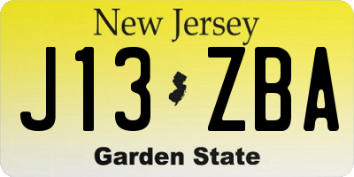 NJ license plate J13ZBA
