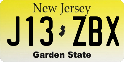 NJ license plate J13ZBX