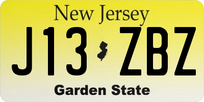 NJ license plate J13ZBZ