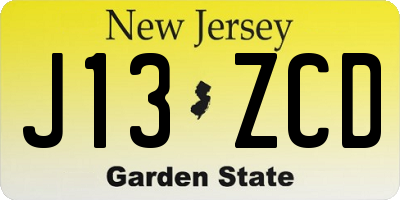 NJ license plate J13ZCD