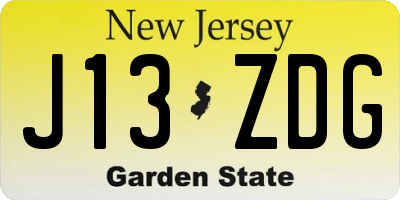 NJ license plate J13ZDG