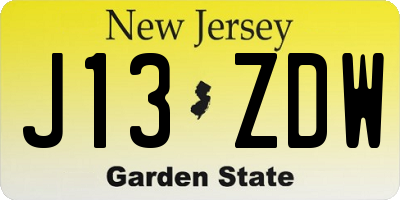 NJ license plate J13ZDW