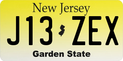 NJ license plate J13ZEX