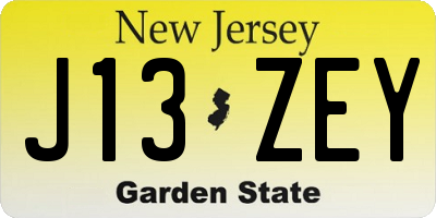 NJ license plate J13ZEY