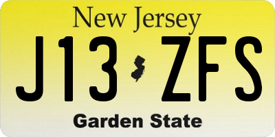 NJ license plate J13ZFS