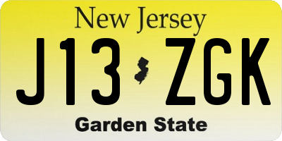 NJ license plate J13ZGK
