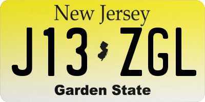 NJ license plate J13ZGL