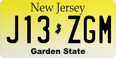 NJ license plate J13ZGM