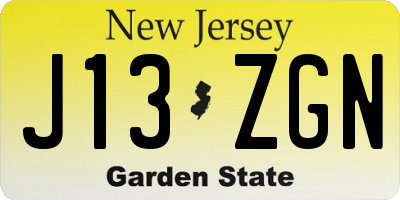 NJ license plate J13ZGN