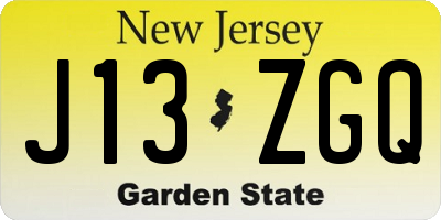 NJ license plate J13ZGQ