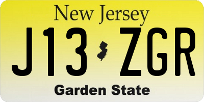 NJ license plate J13ZGR