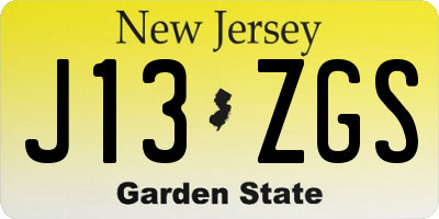 NJ license plate J13ZGS