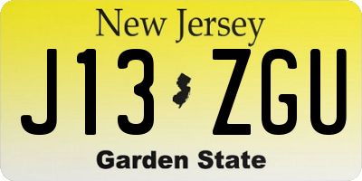 NJ license plate J13ZGU