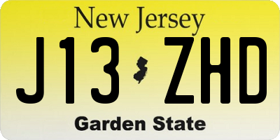 NJ license plate J13ZHD