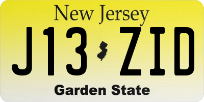 NJ license plate J13ZID