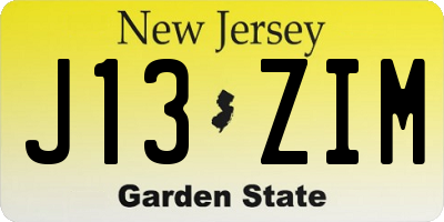 NJ license plate J13ZIM