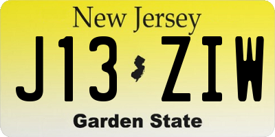 NJ license plate J13ZIW