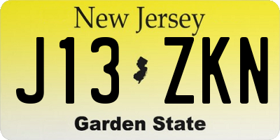 NJ license plate J13ZKN