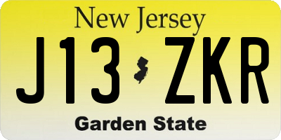 NJ license plate J13ZKR