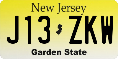 NJ license plate J13ZKW