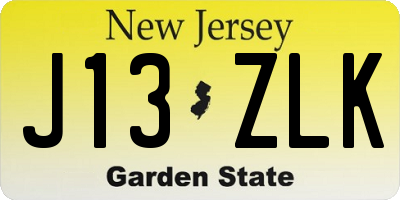 NJ license plate J13ZLK