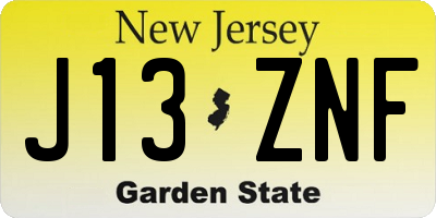 NJ license plate J13ZNF