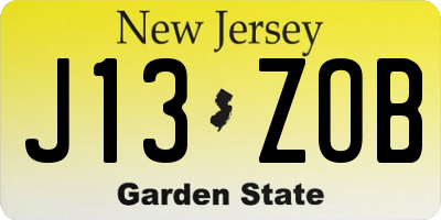NJ license plate J13ZOB