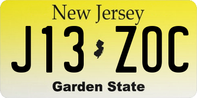 NJ license plate J13ZOC