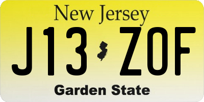 NJ license plate J13ZOF