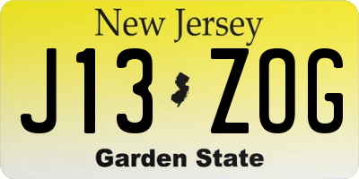 NJ license plate J13ZOG