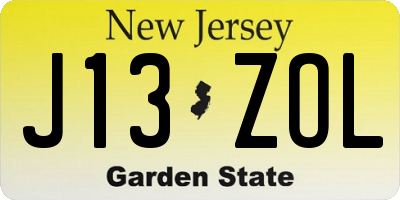 NJ license plate J13ZOL