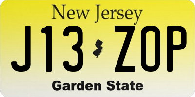 NJ license plate J13ZOP