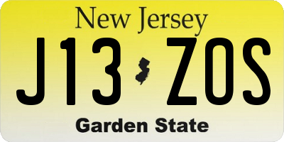 NJ license plate J13ZOS