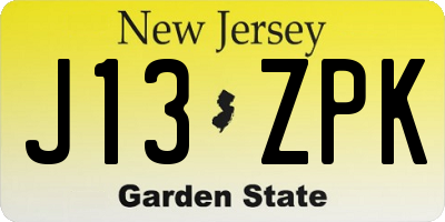 NJ license plate J13ZPK