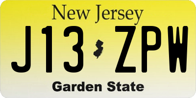 NJ license plate J13ZPW